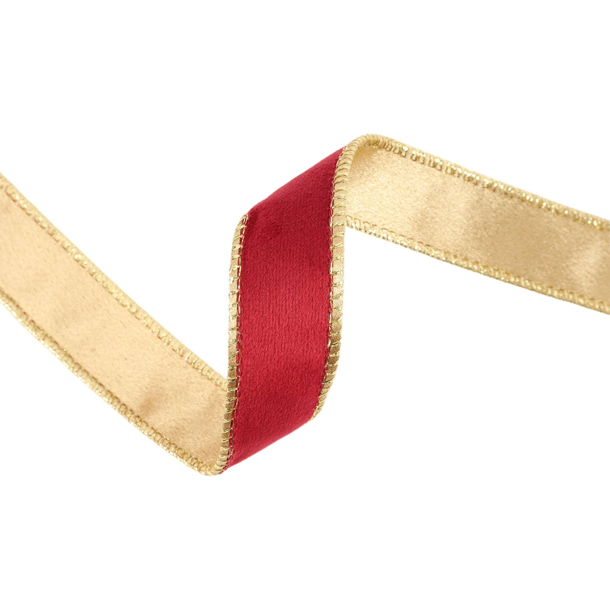 1" Reversible Classic Velvet Wired Ribbon | Burgundy/Gold | 10 Yard Roll