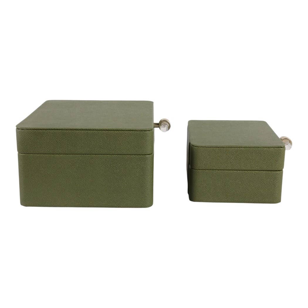 Green Decorative Box w/Acrylic & Gold Pull - Set of 2