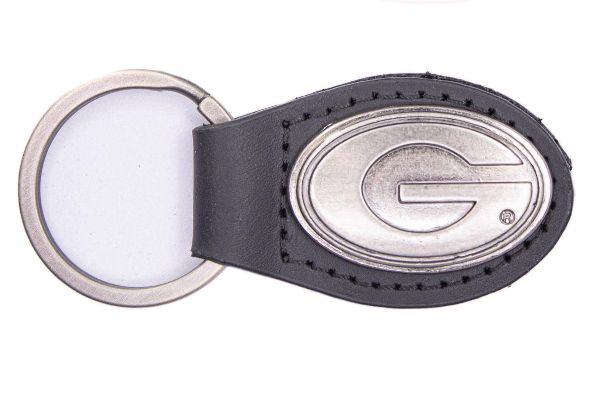 Georgia Bulldogs Oval Leather Key Fob.