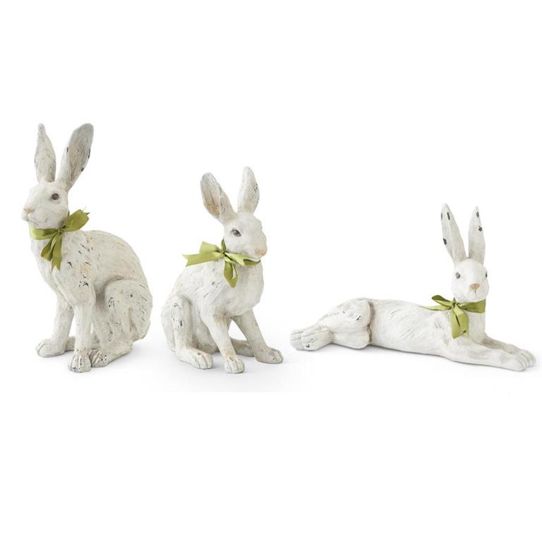 Garden Rabbits with Green Ribbon Bow