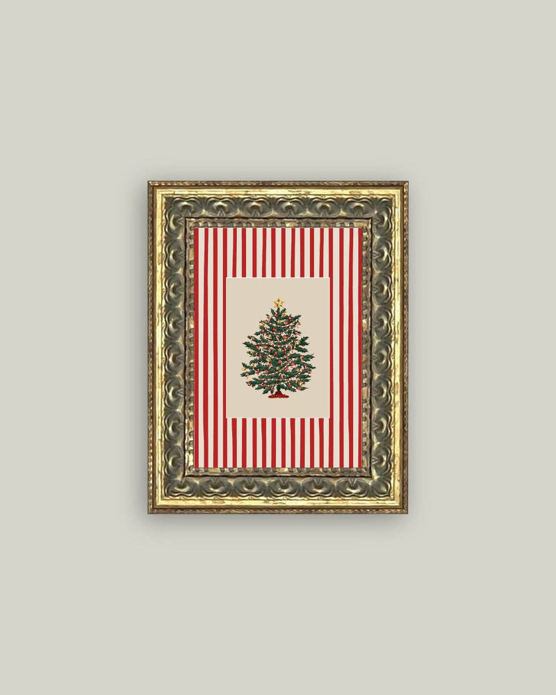 Peppermint Stripe Tree Framed Antique Art