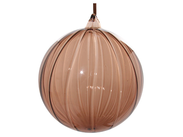 Transparent brown glass lined ornament, 6”