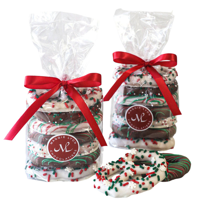 Milk Chocolate and White Chocolate Covered Pretzels - Holiday Decorations