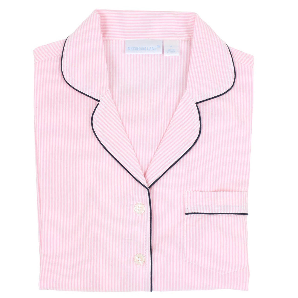 Pink Seersucker-Navy Short Sleeve Shorty Pajamas