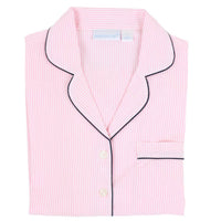 Pink Seersucker-Navy Short Sleeve Shorty Pajamas