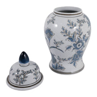 Decorative Jar - Blue/Brown Ceramic Floral Chinoiserie, 15in