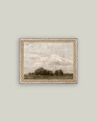 Tree and Cloud Landscape Framed Antique Art: 10x8