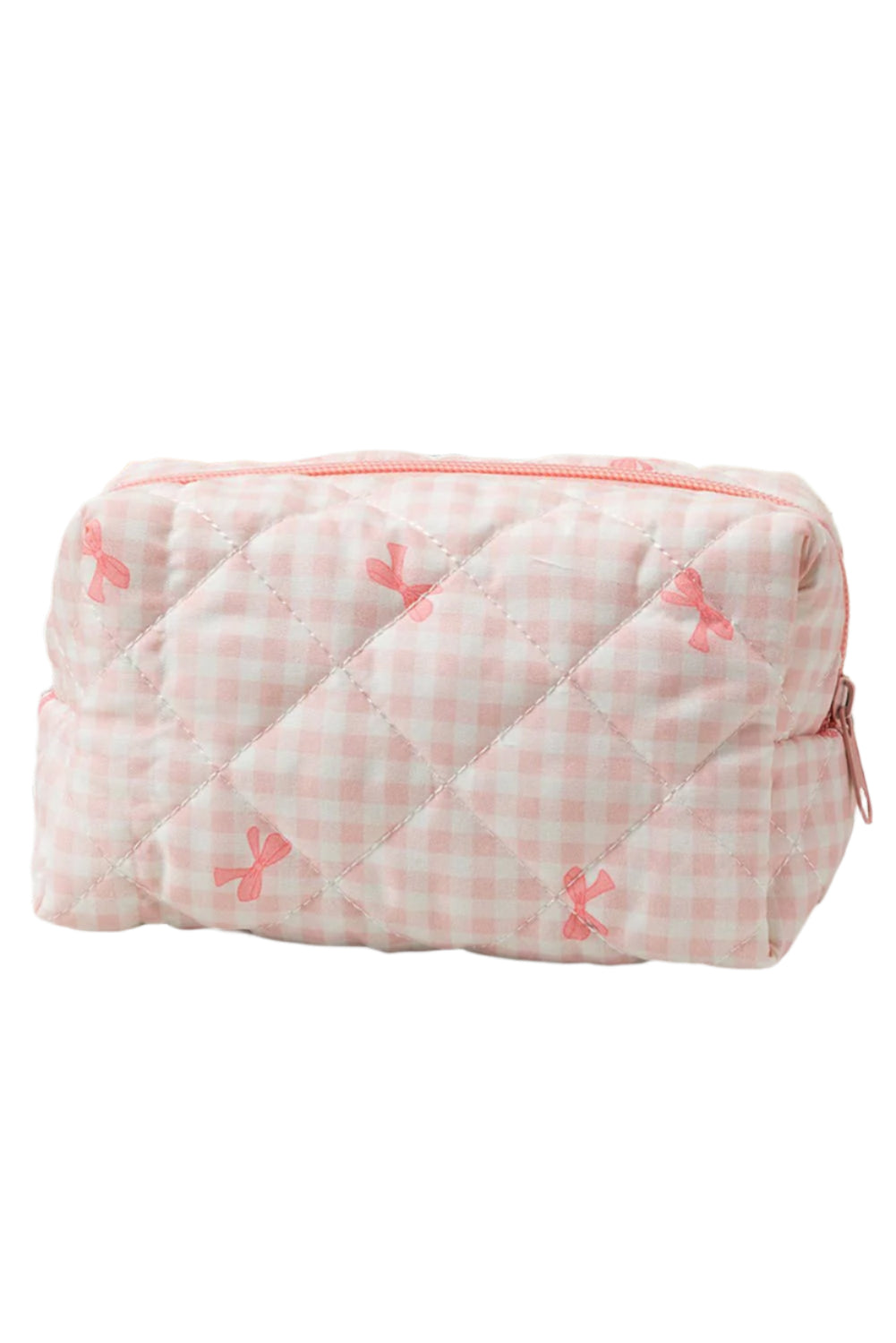 Bow Knot Quilted Zipper Cosmetic Bag