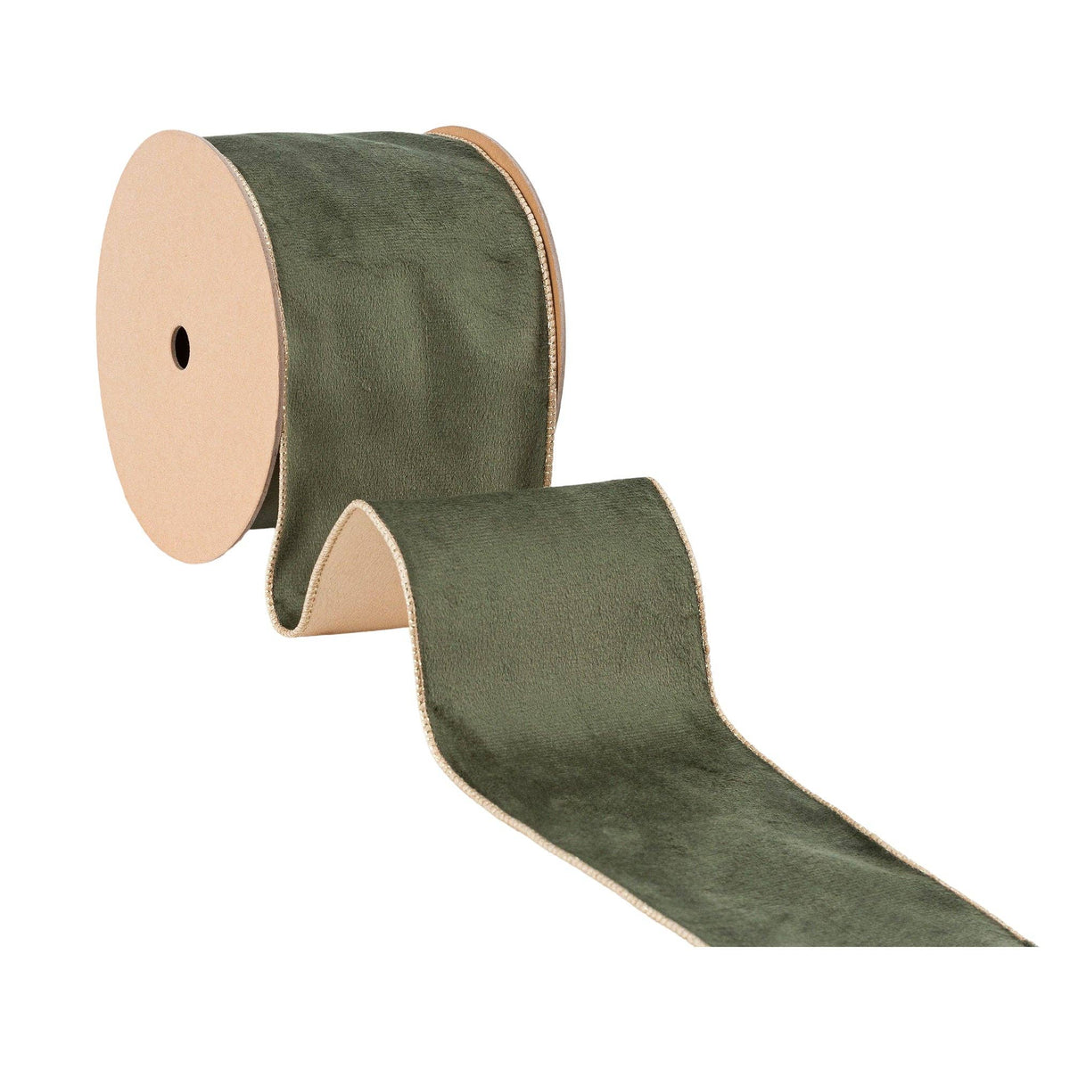 4" Reversible Velvet Wired Ribbon | Moss/Gold | 10 Yds