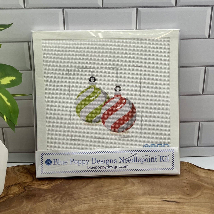 Needlepoint Kit - Red and Green Striped Ornaments Design