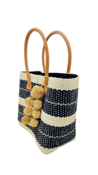 Imperial Sisal Basket Bag with Waterfall Pompoms