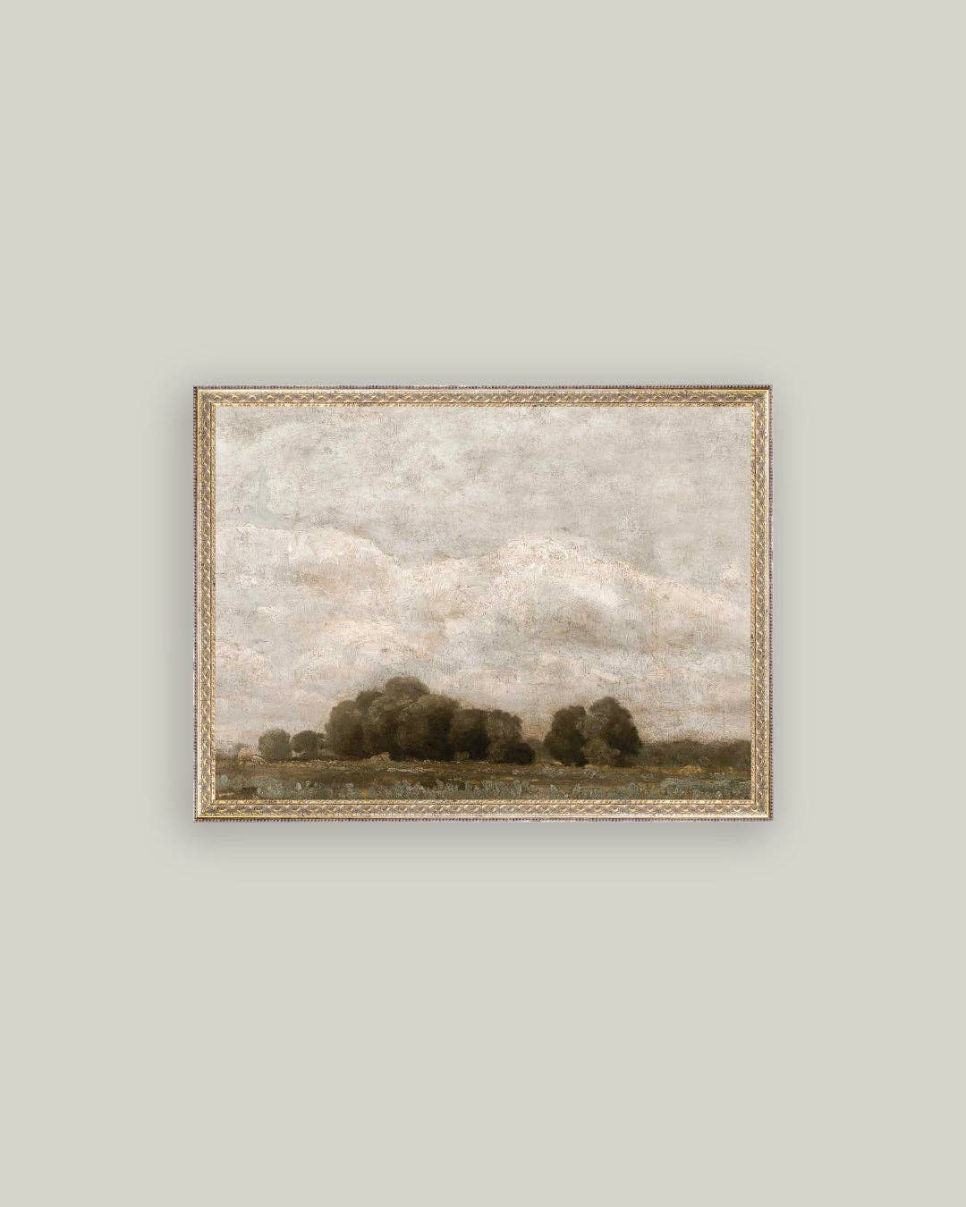 Tree and Cloud Landscape Framed Antique Art: 10x8