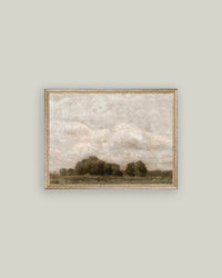 Tree and Cloud Landscape Framed Antique Art: 10x8