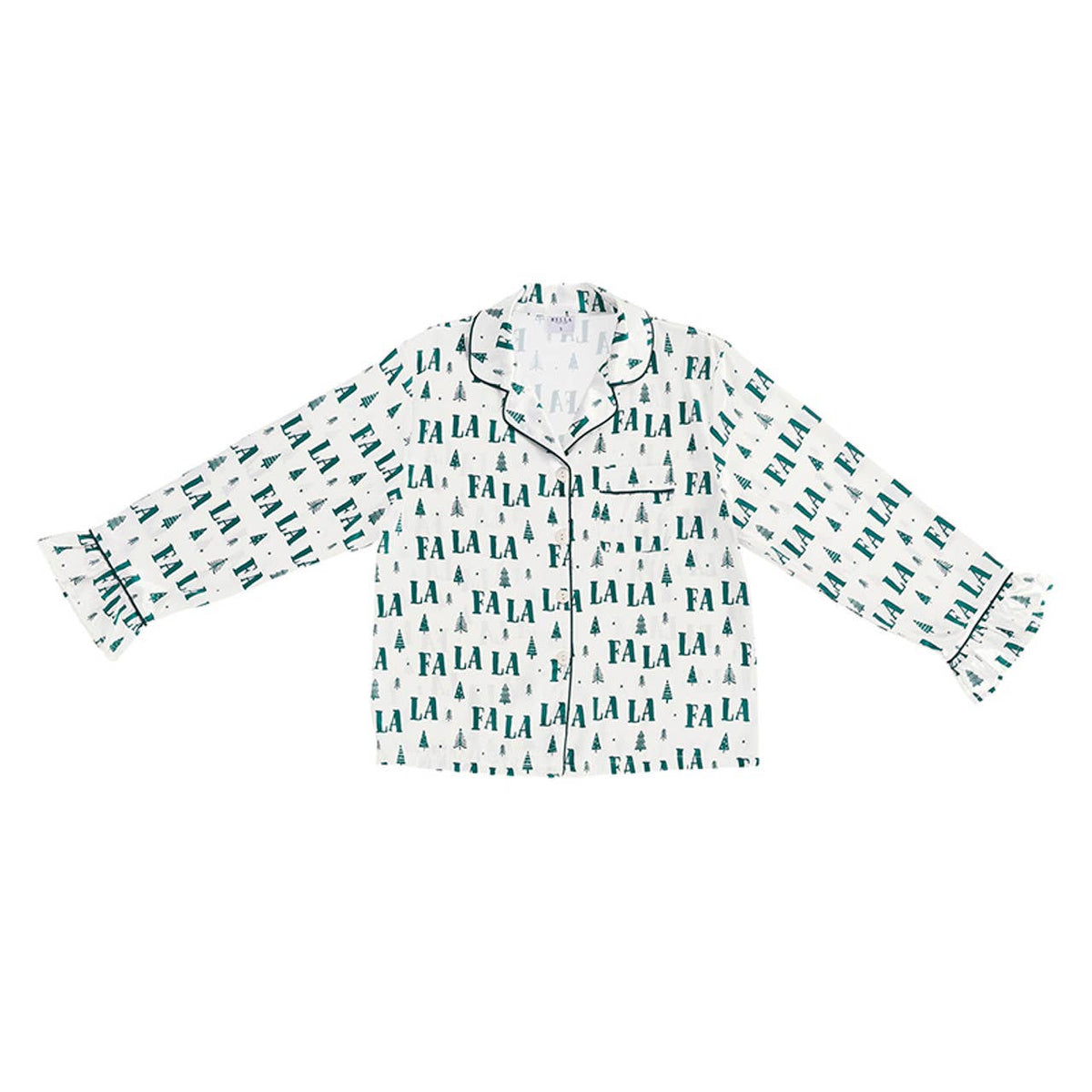 Pajama Set - Green FaLaLa - Ruffle Trim With Velvet Tie