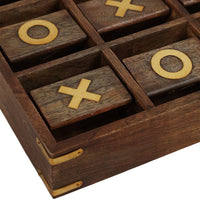 Board Game - Brown Wood/Metal Revolving Tic Tac Toe, 10 in.