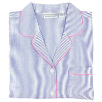Blue Seersucker-Pink  Long Sleeve Pajamas