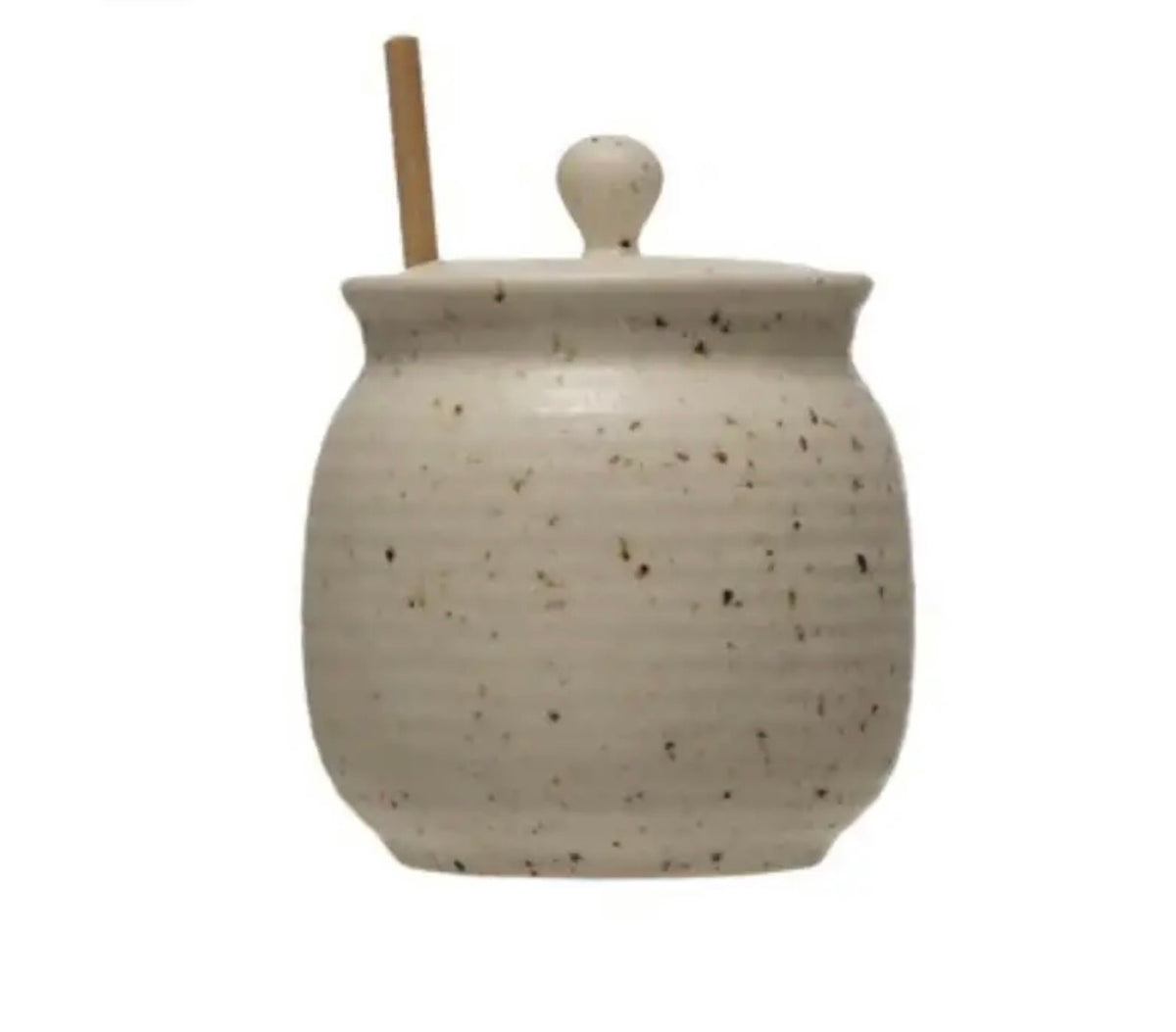 Stoneware Honey Jar - Speckle Beige w/Dipper