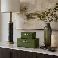Green Decorative Box w/Acrylic & Gold Pull - Set of 2