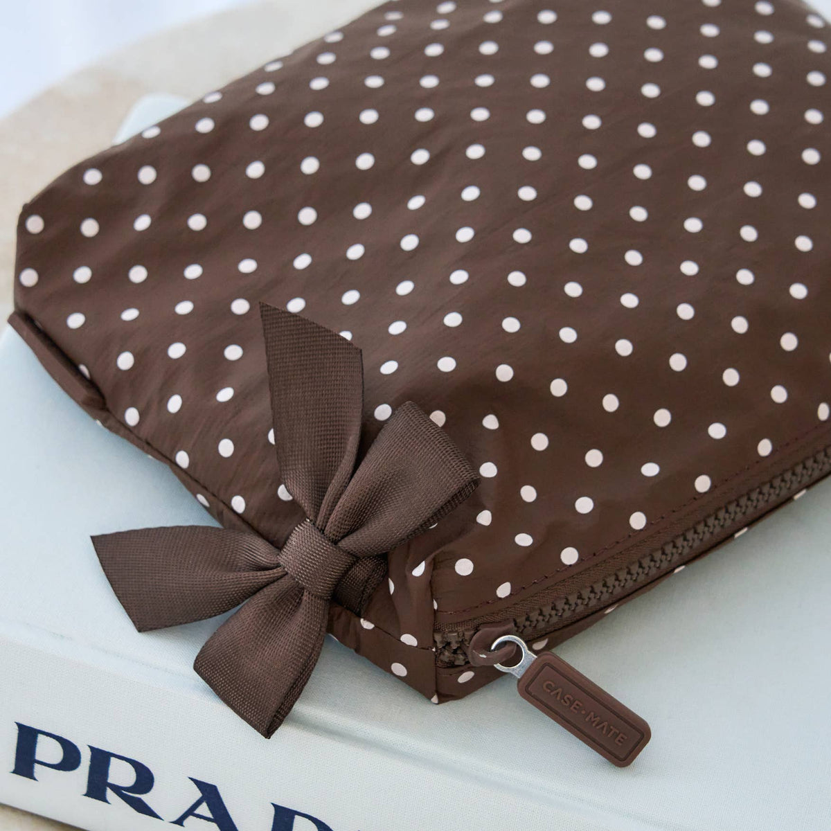 Espresso Polka Dot Bow Crinkle Makeup & Toiletry Bag