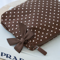 Espresso Polka Dot Bow Crinkle Makeup & Toiletry Bag