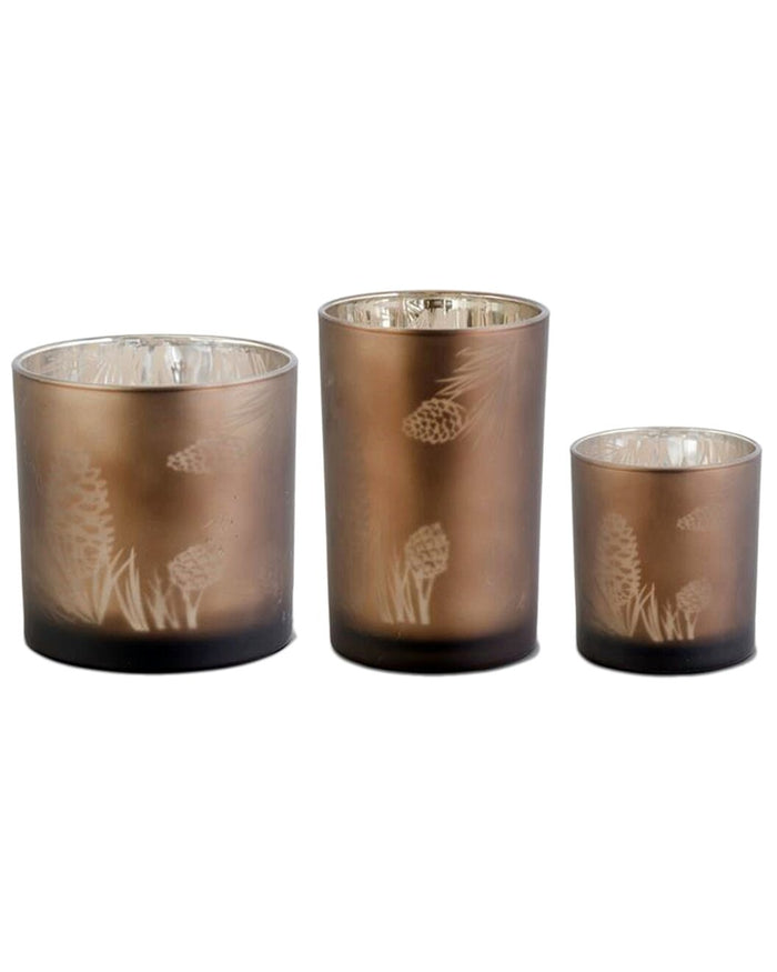 Frosted Brown Glass Candleholder with Pinecone Patterns