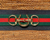 Charlotte Bali Bag - Large - Blk/Green/Red Stripe w/Horseshoe Snaffle