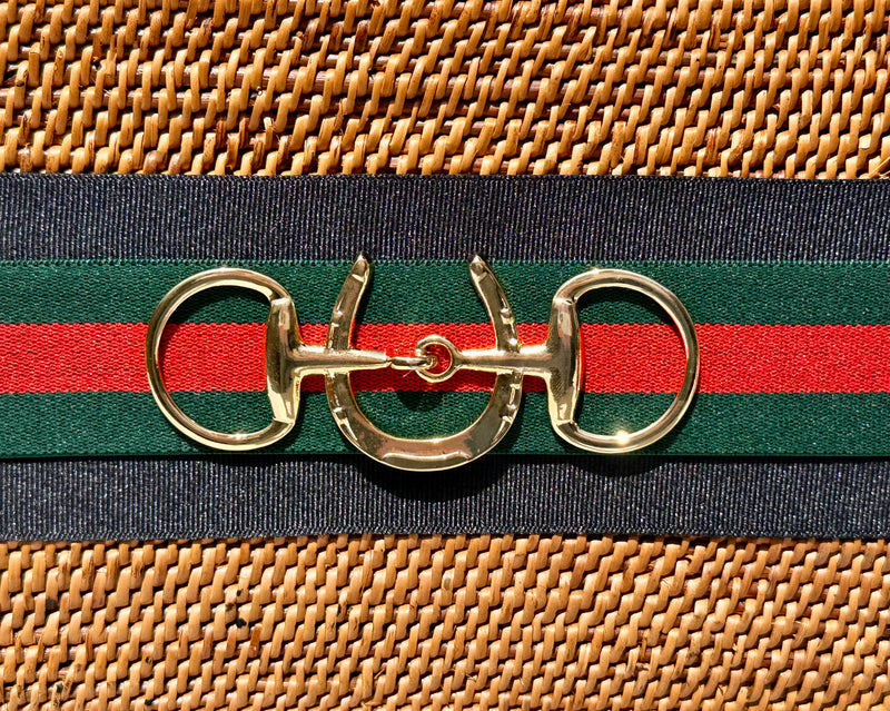 Charlotte Bali Bag - Large - Blk/Green/Red Stripe w/Horseshoe Snaffle