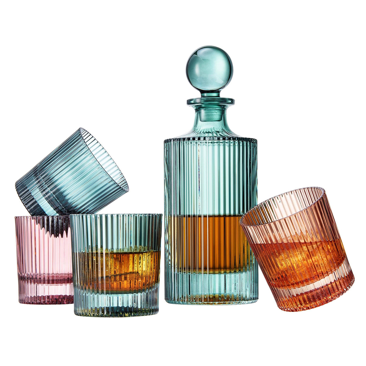 Ribbed Decanter Set with 4 Glasses