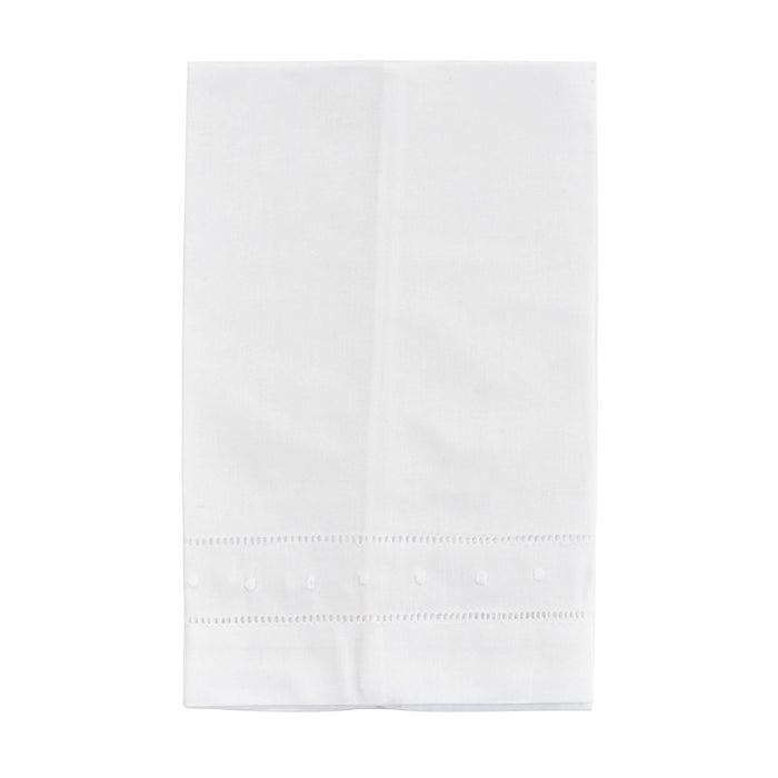 Swiss Dot Hemstitched Linen Blend Guest Towel - White