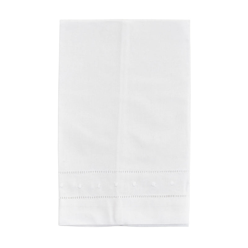 Swiss Dot Hemstitched Linen Blend Guest Towel - White