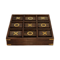Board Game - Brown Wood/Metal Revolving Tic Tac Toe, 10 in.