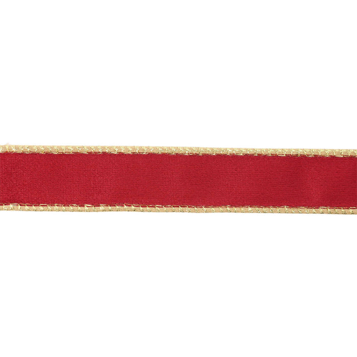 1" Reversible Classic Velvet Wired Ribbon | Burgundy/Gold | 10 Yard Roll