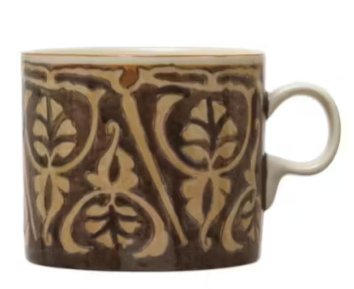 16 oz. Hand-Painted Stoneware Mug w/ Pattern