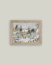 Snowy Stroll Framed Antique Art 10x8