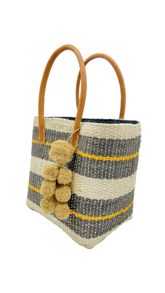 Imperial Sisal Basket Bag with Waterfall Pompoms