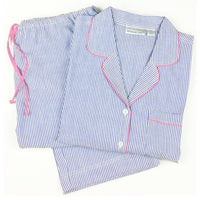 Blue Seersucker-Pink  Long Sleeve Pajamas