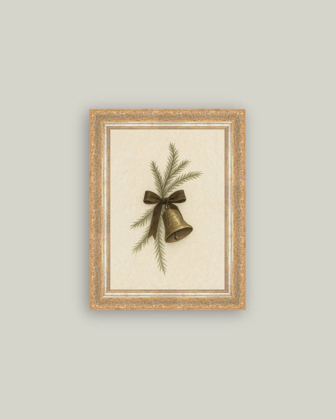 Bell with Pine Framed Antique Art