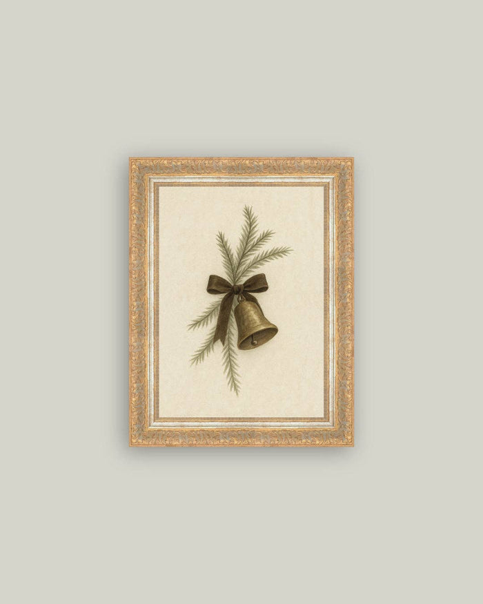 Bell with Pine Framed Antique Art