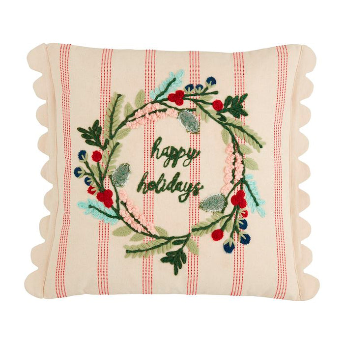 Wreath Striped Embroidery Pillow