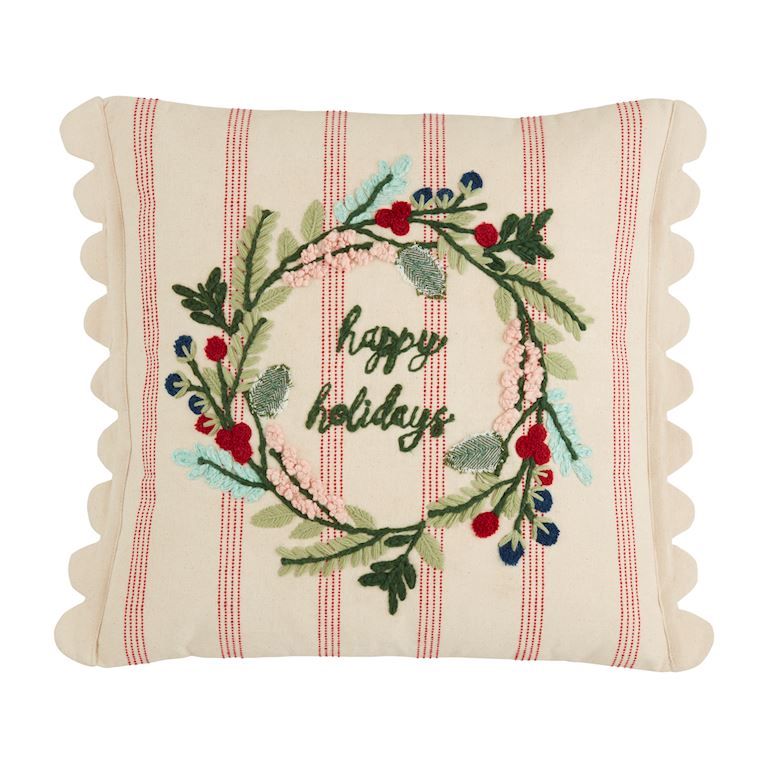 Wreath Striped Embroidery Pillow