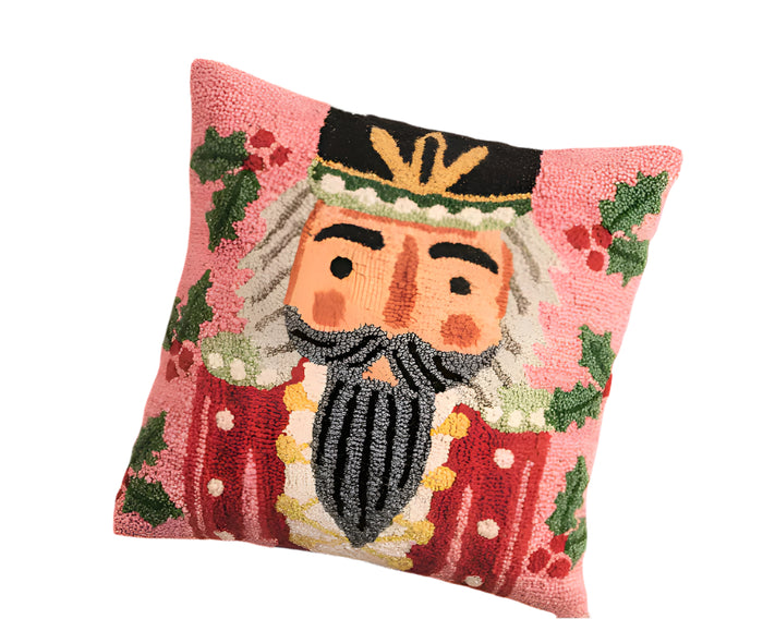 Square Nutcracker Hooked Wool Pillow