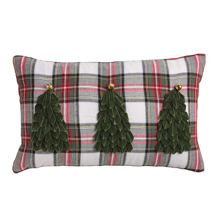 Lumbar Velvet Loop Tartan Pillow