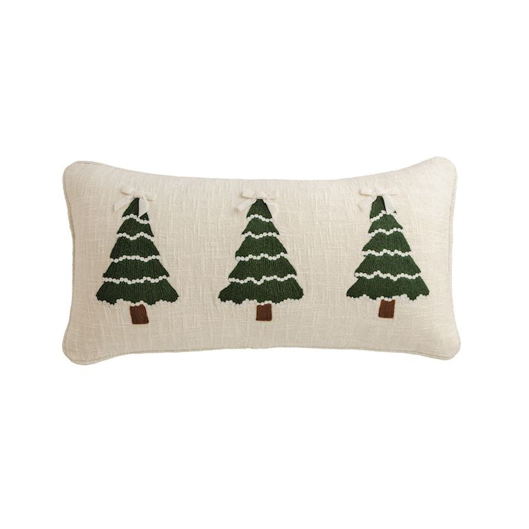 Tree White Christmas Crewel Embroidery Pillow