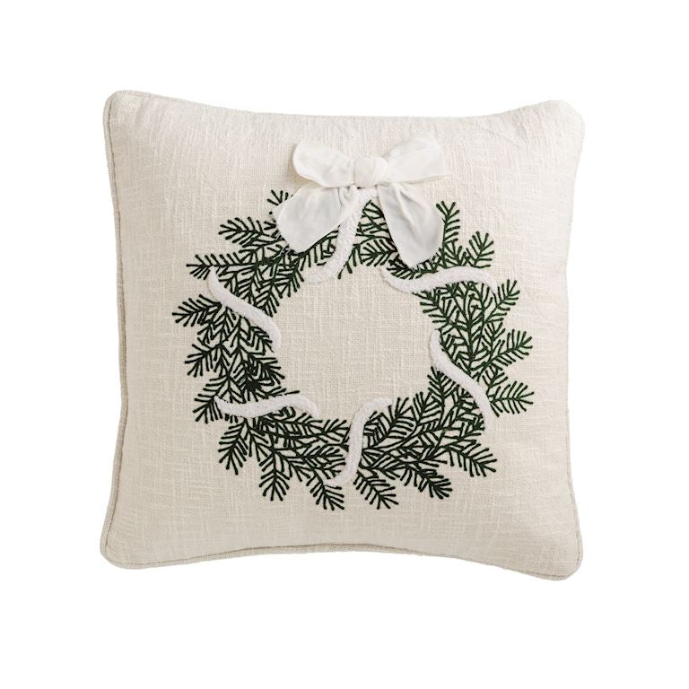 Wreath White Christmas Crewel Embroidery Pillow