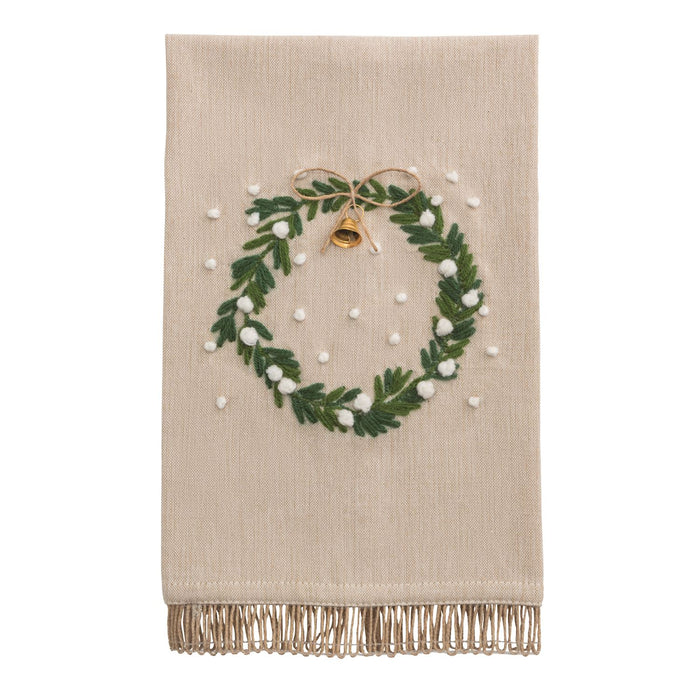 Christmas Wreath Embroidered Tea Towel