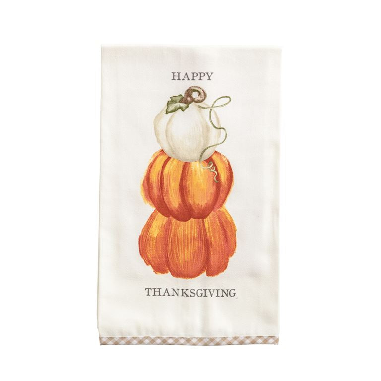 Gingham Hem Thanksgiving Towels - Thankful/Grateful/Gather