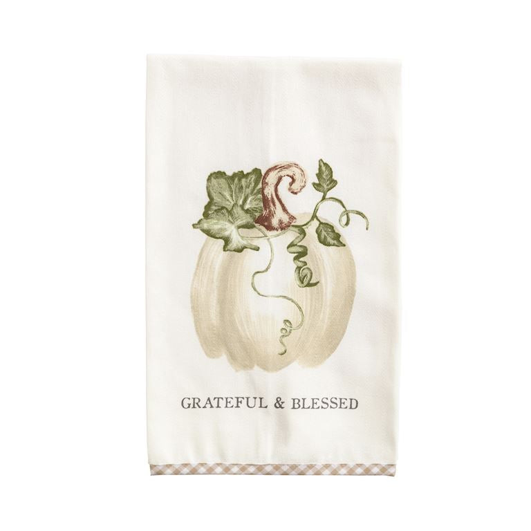 Gingham Hem Thanksgiving Towels - Thankful/Grateful/Gather