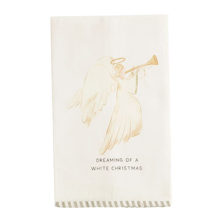 White Christmas Stripe Hem Towel