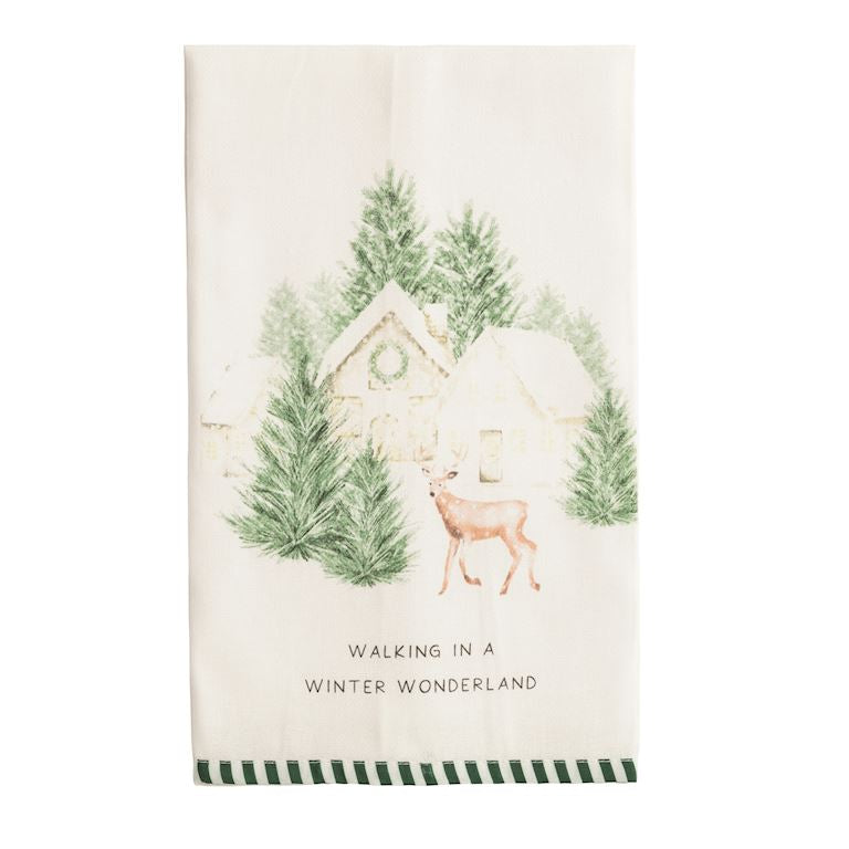 White Christmas Stripe Hem Towel