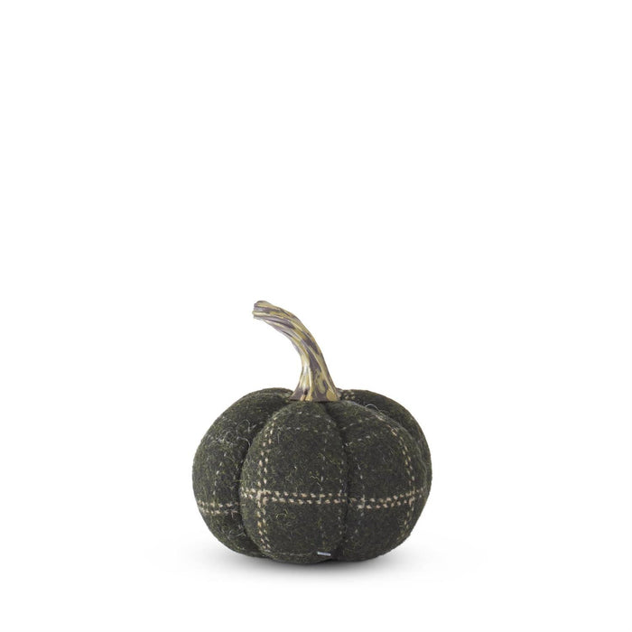 Green and Tan Plaid Fabric Pumpkin